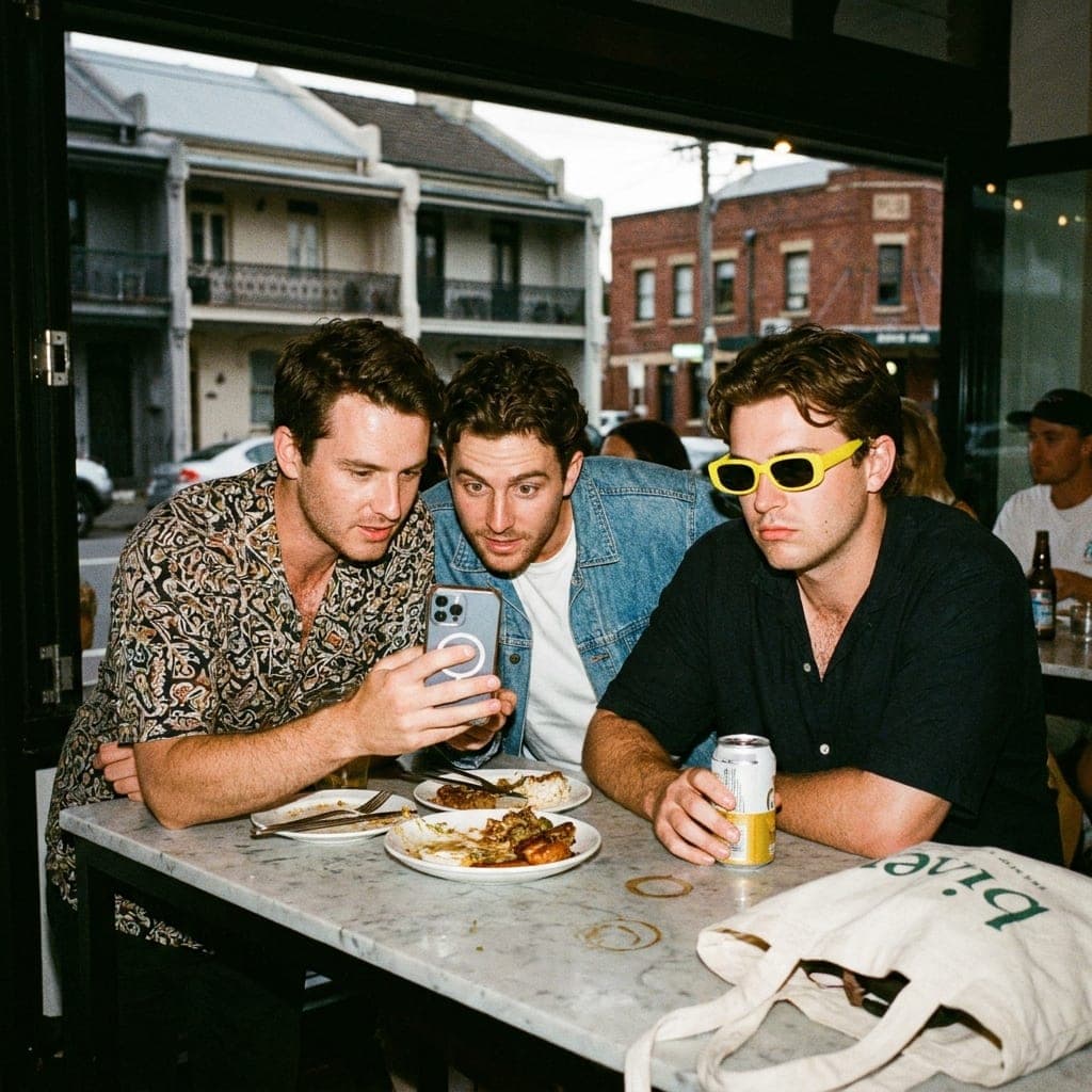 Mates over schooners and shared plates outside a pub