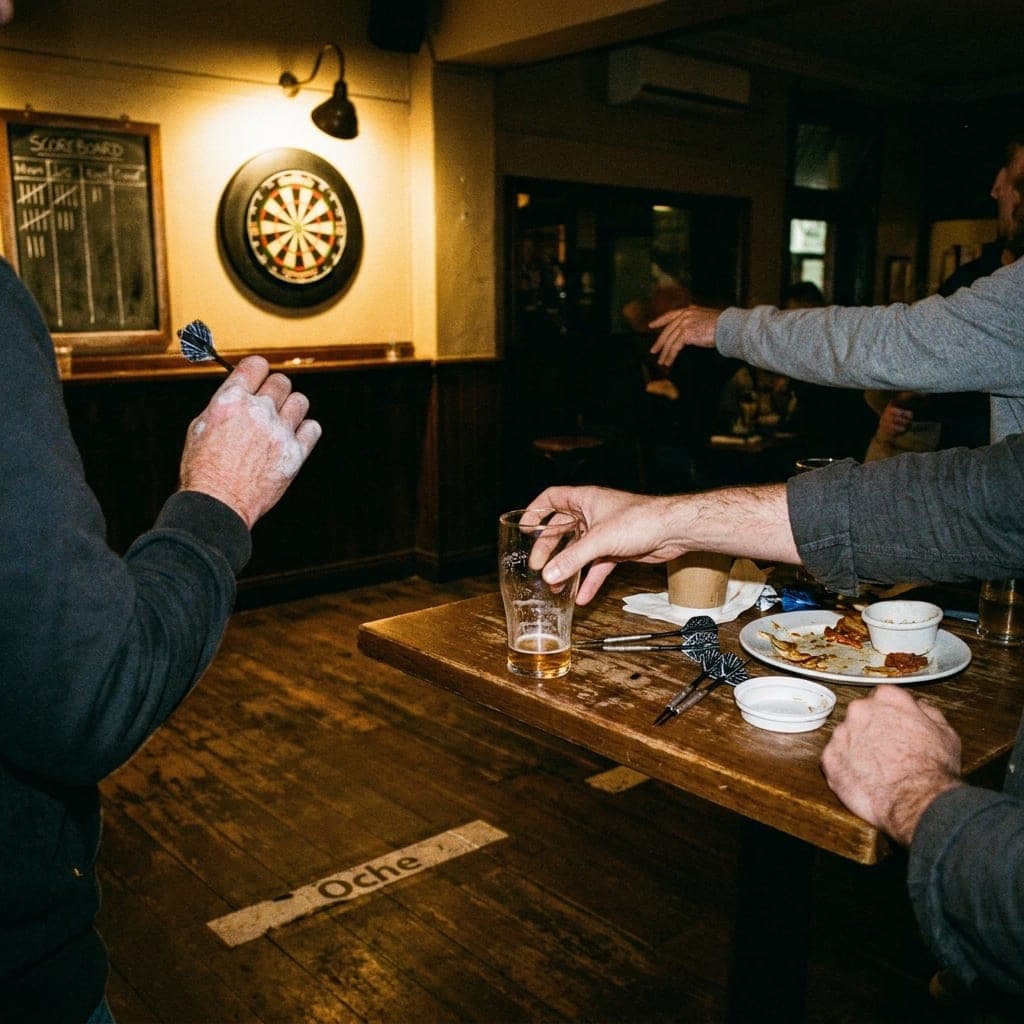 Darts and a chalk scoreboard at a pub social